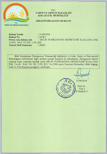 Unipest Fumigasyon Ruhsatı
